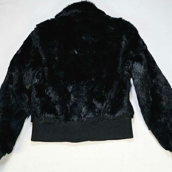 VTG Rabbit Fur Bomber Jacket Maxia Black Medium Wilson Leather Knit Cuff & Hem - Picture 5 of 12